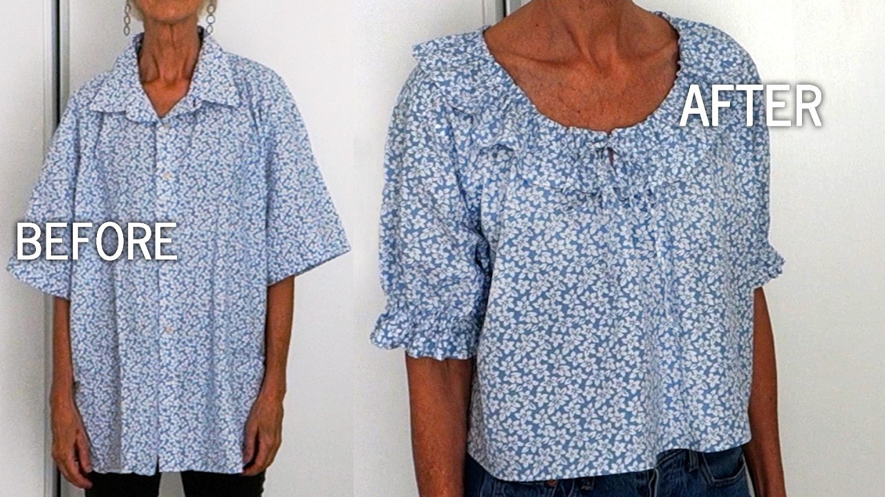 DIY MEN'S SHIRT REFASHION : Upcycle oversized shirt to women's
