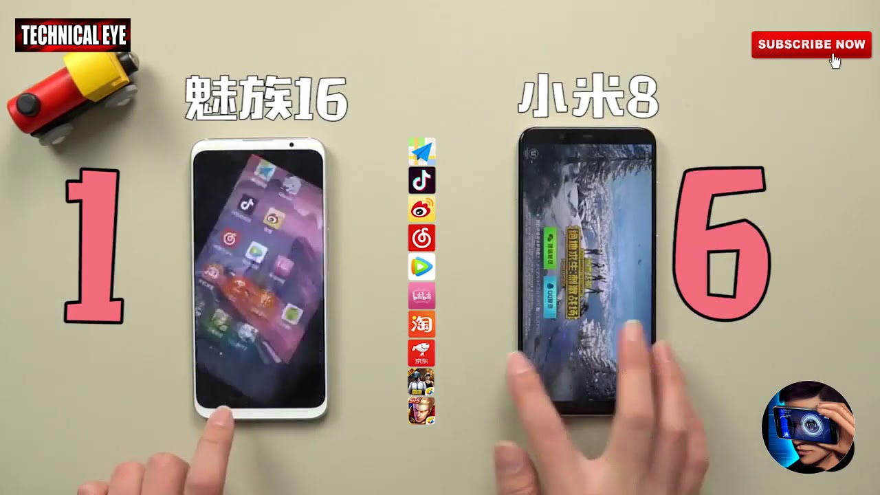 Meizu 16 vs Xiaomi mi 8 Speed test   by technical eye