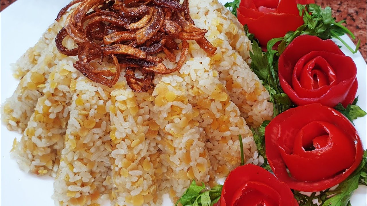 #اكل_صيامى_نباتى  رز بالعدس الاصفر وسر جمالة فى تحمير العدس 😋😍 مطبخ_سنيوريتا