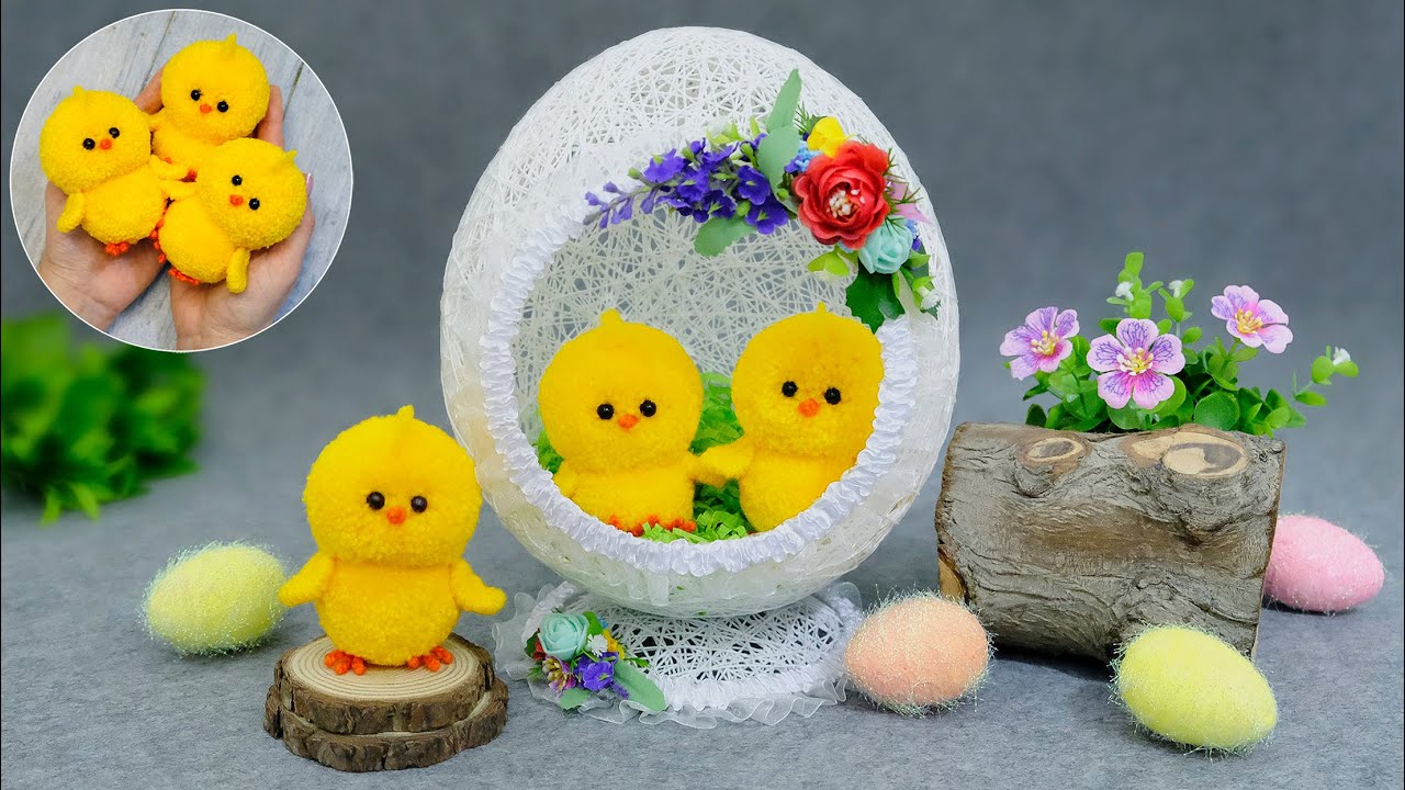 Милейшие цыплята из пряжи🐣Чудесный Пасхальный декор своими руками🥚Идеи  из помпонов