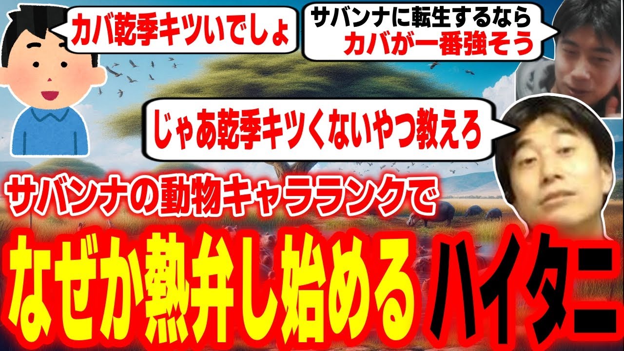 「サバンナに転生するなら何の動物が強いか？」という謎すぎる話題中、カバのキャラランクについて熱弁し始めるハイタニ【SF6 ストリートファイター6】