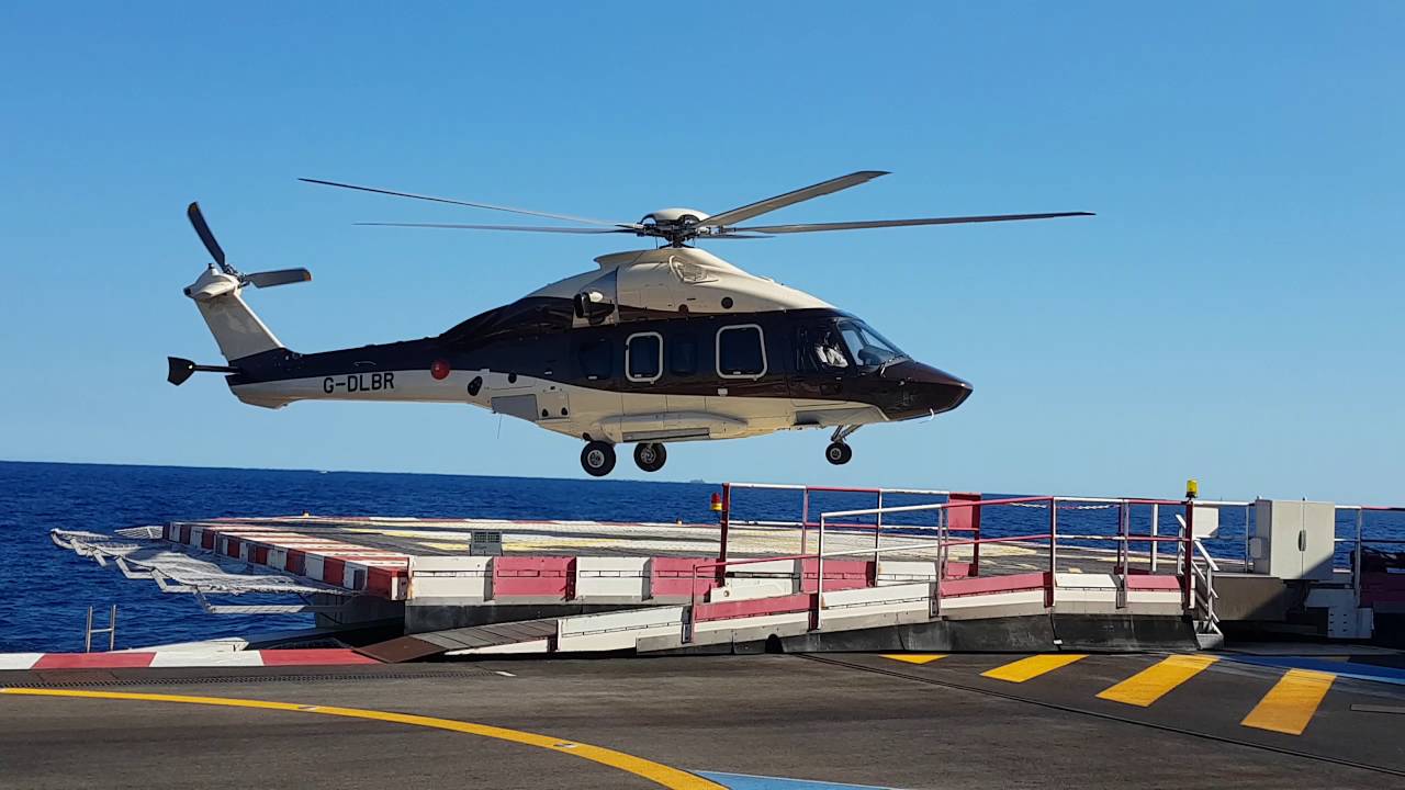 EC 175 approaching platform alpha, Monaco heliport. Monacair