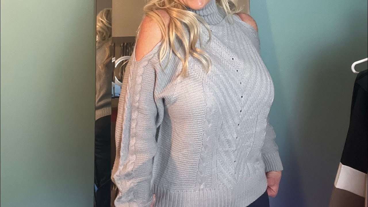 Cable-Knit Turtleneck Cold Shoulder Sweater