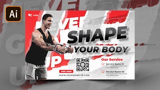How To Make GYM Fitness Landscape Social Media Banner In Adobe Illustrator