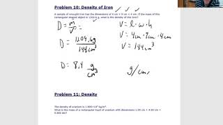 Chemistry Unit 2 Problem 10 and 11 Density
