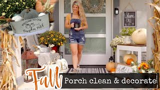 FARMHOUSE FALL PORCH CLEAN AND DECORATE MAKEOVER! SMALL FRONT PORCH DECORATING IDEAS FOR FALL 2020