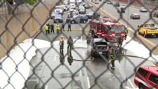 Electric car fire closes westbound side of Mass Pike in Boston
