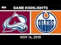 NHL Highlights | Avalanche vs Oilers – Nov. 14, 2019