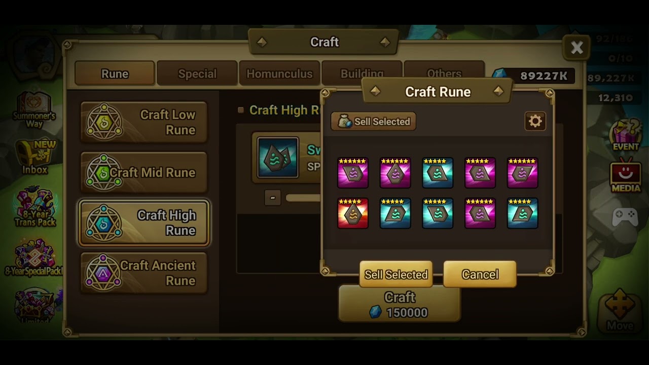 Crafting 163 Swift runes : Summoners war sky arena.