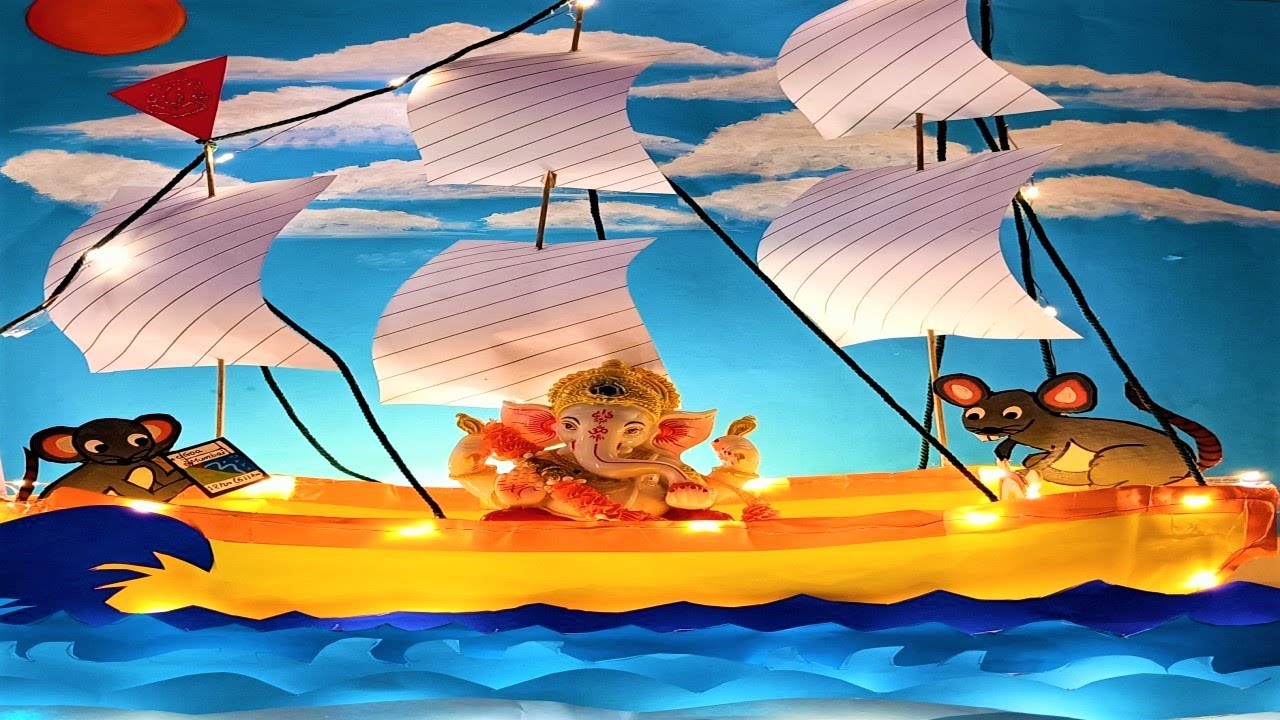 Ganpati Decoration for home/Sea theme/Boat craft/Ganesh Chaturthi/Sea ...