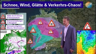 Wetterwarnung: Schnee, Wind, Glätte & Verkehrs-Chaos möglich! Wettervorhersage 27.11.-03.12.2023.