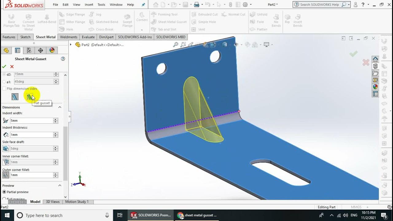 Solidworks Sheetmetal Bài 7. Lệnh Gusset, Unfold, Fold trong sheet