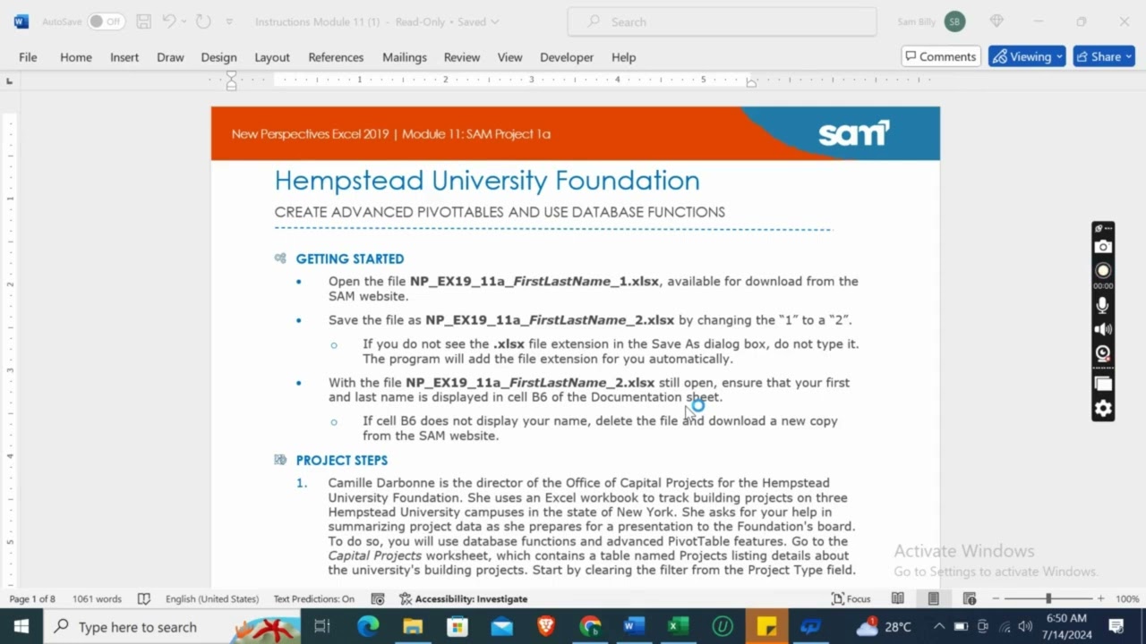 New Perspectives Excel 2019 | Module 11: SAM Project 1a Hempstead