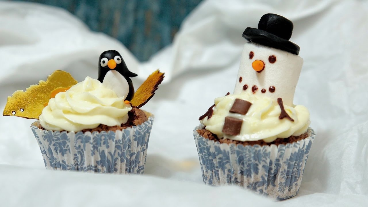 Winter-Cupcakes für Kids mit Pinguin und Schneemann - YouTube