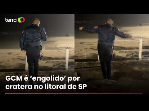 Video shows municipal guard being 'swallowed' by sinkhole after sidewalk collapses on the coast o...
