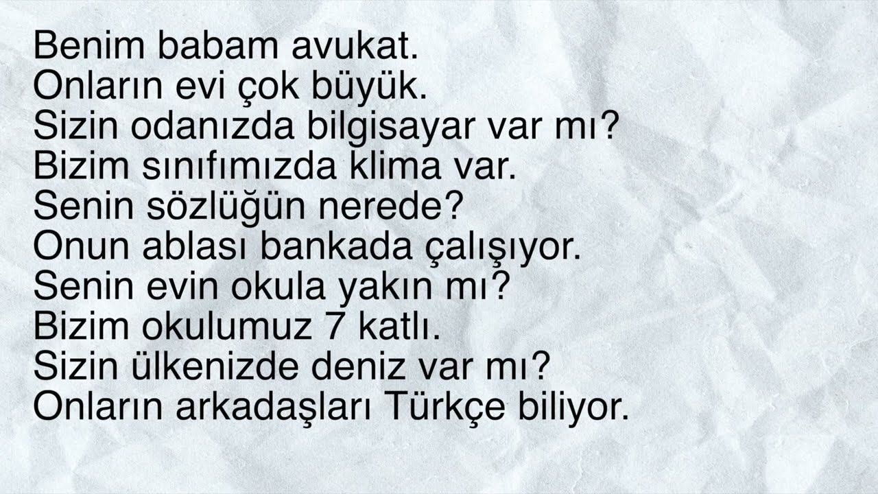 Уровень А1. Притяжательные местоимения и  аффиксы в турецком языке.