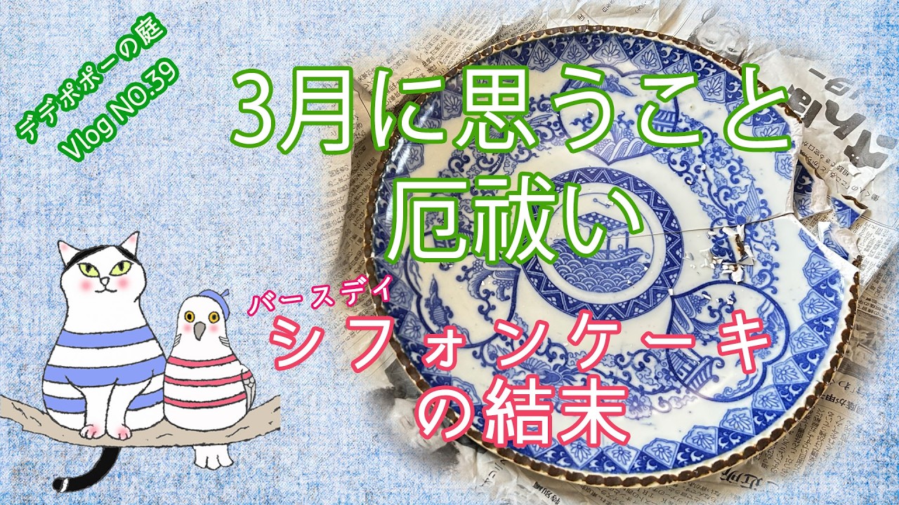【60代ゆるく愛でる暮らしNO.39】油なし蜂蜜で作るシフォンケーキ この春に思う事 イゲ皿を集める お雛様の厄祓い シニアvlog