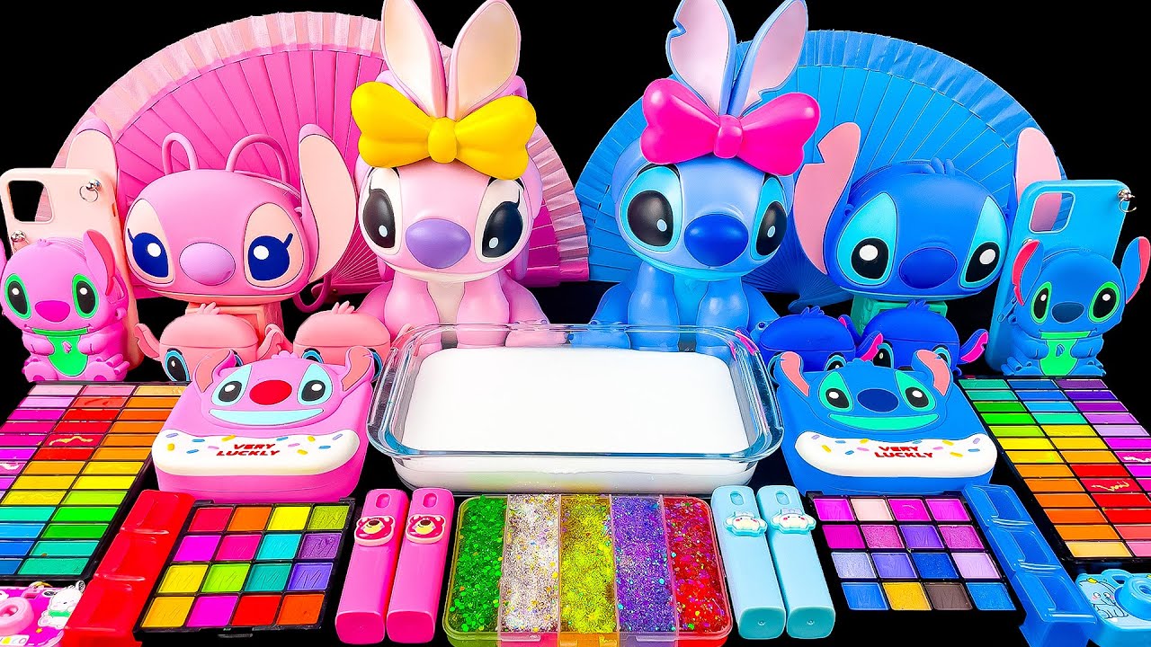 Satisfying STITCH Universe | STITCH Mixing ANGEL Into Glossy Slime | 2 Hours Satisfying Slime ASMR