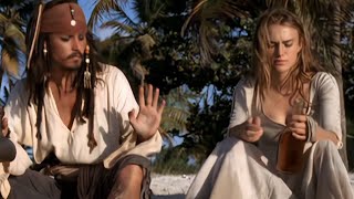 Johnny Depp and Keira Knightley on a desert Island. Pirates of the Caribbean