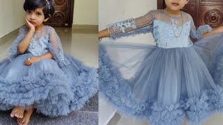 DIY : Designer Net Baby frock cutting and stitching/party wear dress for kids/ screenshot 3