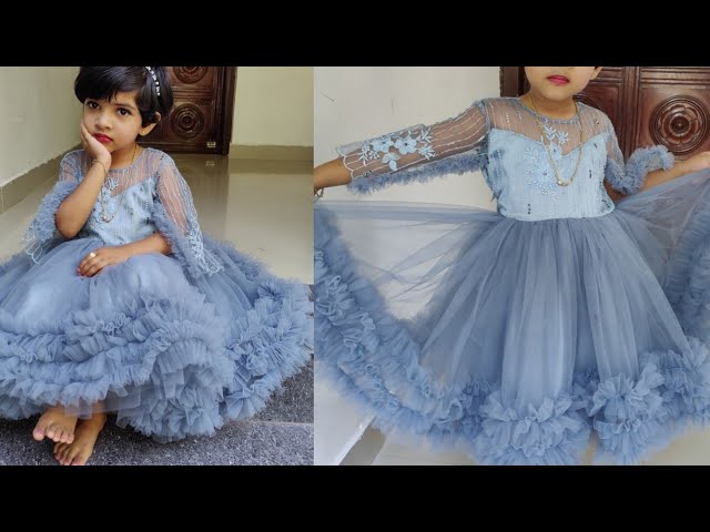 Any Kids Presents D.No.380 Exclusive Designer Butterfly Net with embroidery  and handwork kidswear Gown