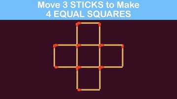 Move 3 STICKS to Make 4 EQUAL SQUARES || Matchstick Puzzles