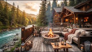 Cozy Riverside Porch | Relaxing River Sounds & Crackling Fire Ambience