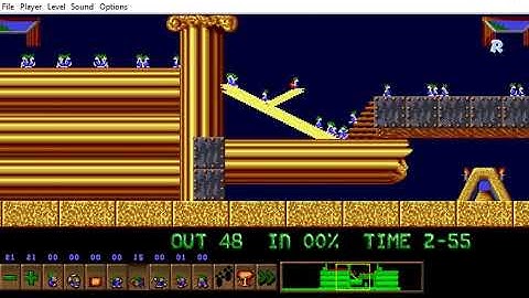 Lemmini - Lemmings Custom Level - Mining Down The Stairs
