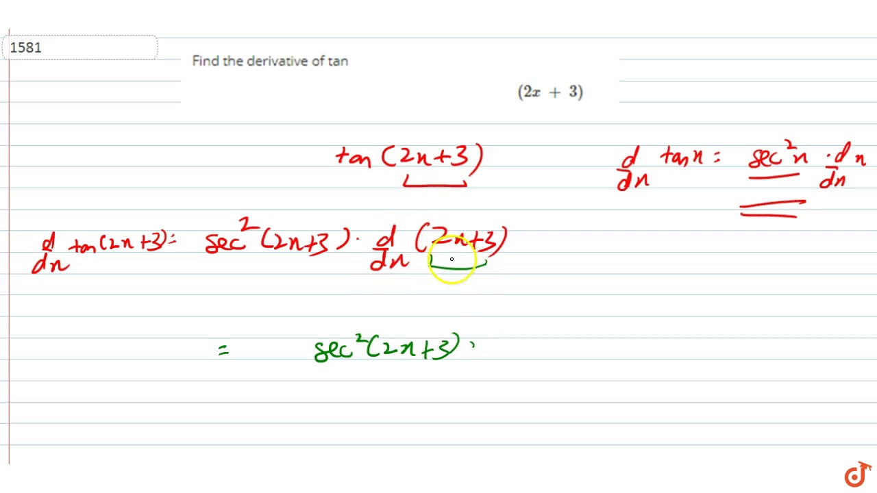 Find The Derivative Of Tan 2x 3 Youtube