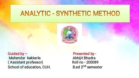 Analytic Synthetic Method in Mathematics Pedagogy