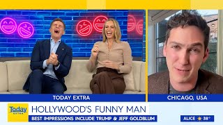 Comedian makes Australian TV hosts FALL OVER laughing with spot on Trump, Jeff Goldblum impressions