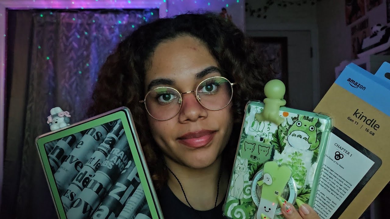 🍃ASMR all about my green kindles | tapping, scratching unboxing & rambling