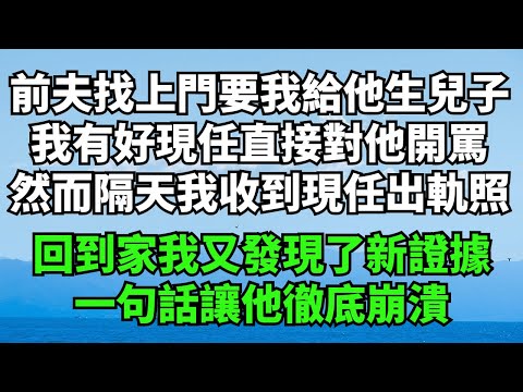 前夫找上門要我給他生兒子，我有好現任直接對他開罵，然而隔天我收到現任出軌照，回到家我又發現了新證據，一句話讓他徹底崩潰 【暮年心語】#落日溫情#情感故事#花開富貴#深夜淺讀