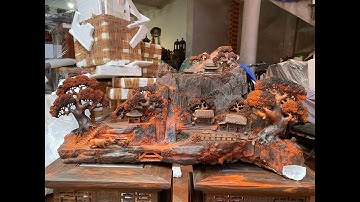 8/11/2025- tiểu cảnh thác nước //  Tượng gỗ trắc Thế Quyết 0396205625