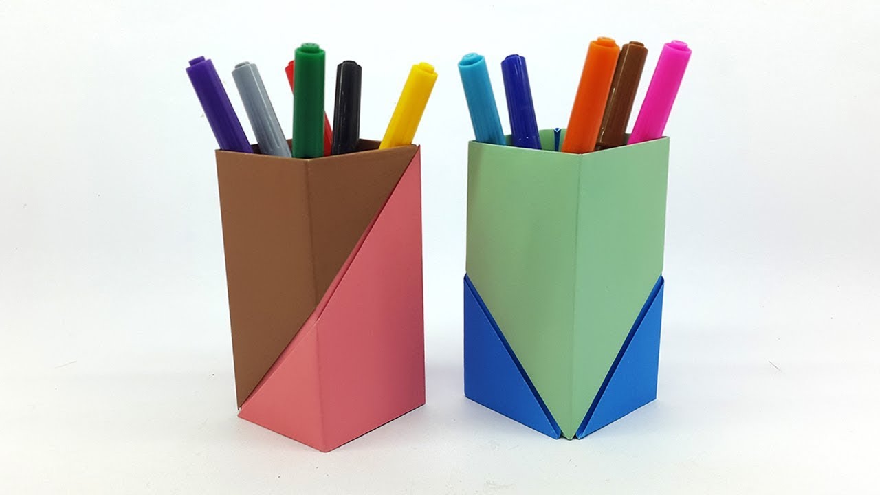 How to make Pen Stand (Origami Pen Holder) - Pencil Holder Ideas 