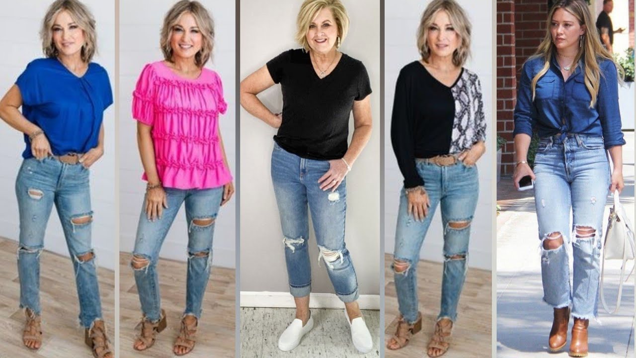 IDEAS LLEVAR CON ESTILO JEANS ROTO VERANO MODA PARA MUJERES DE 40 50 Y 60 AÑOS YouTube