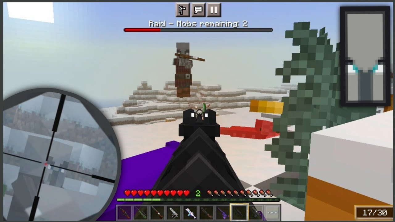 Defending a Pillager Raid Using Modern Weapons (Gun) in Minecraft - YouTube