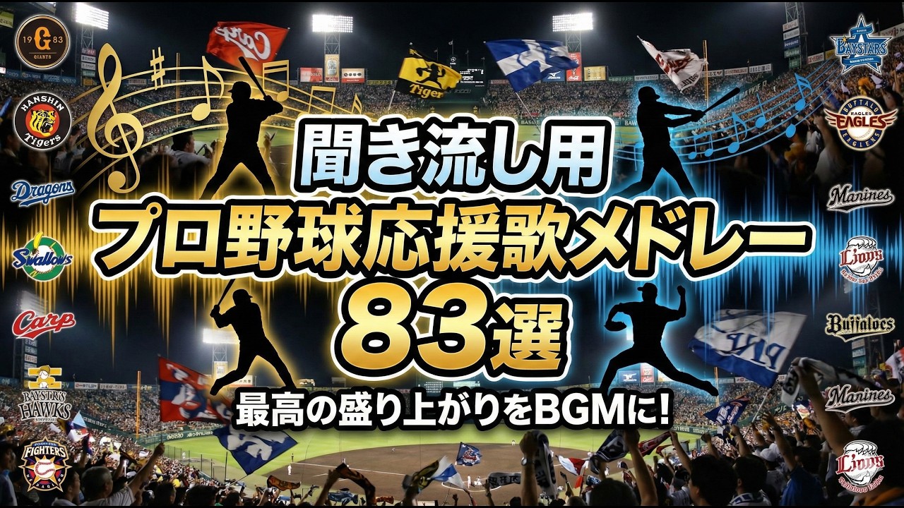 【聞き流し】プロ野球応援歌メドレー83選　#応援歌 #聞き流し#プロ野球