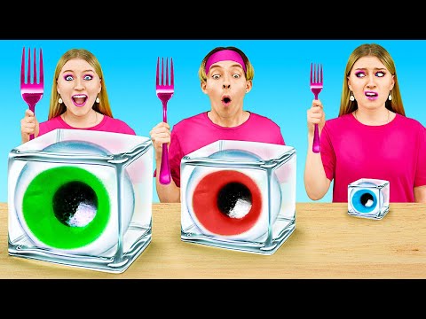 GIANT VS MEDIUM VS TINY EYEBALL || Food Challenge! Eating Only Big and Small Candies by 123 GO! FOOD