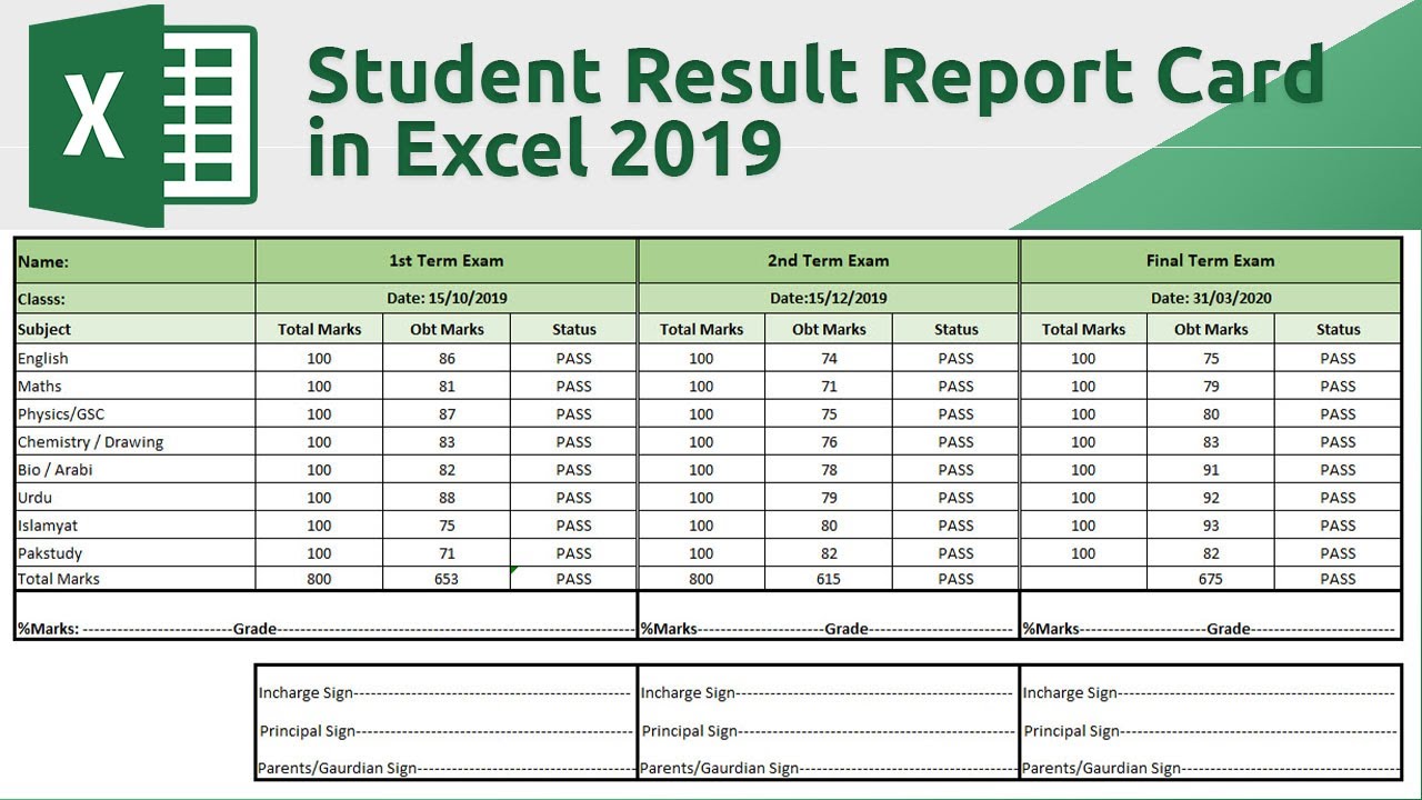 how-to-create-student-result-report-card-in-excel-2019-youtube