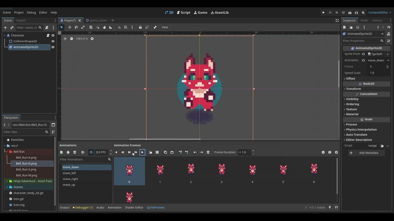 Finally making my character walk in Godot