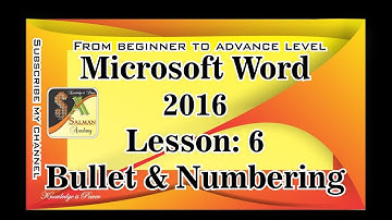 MS Word 2016 in urdu/ hindi Lesson No. 6 Bullet & numbering