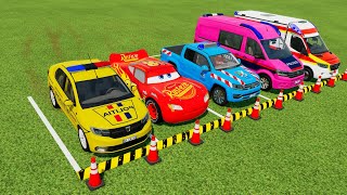 TRANSPORTING ALL POLICE CAR and AMBULANCE EMERGENCY VEHICLES WITH MAN TRUCKS! Farming Simulator 22