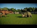 Jurassic World Evolution 2 бои динозавров-карнотавр VS синоцератопс