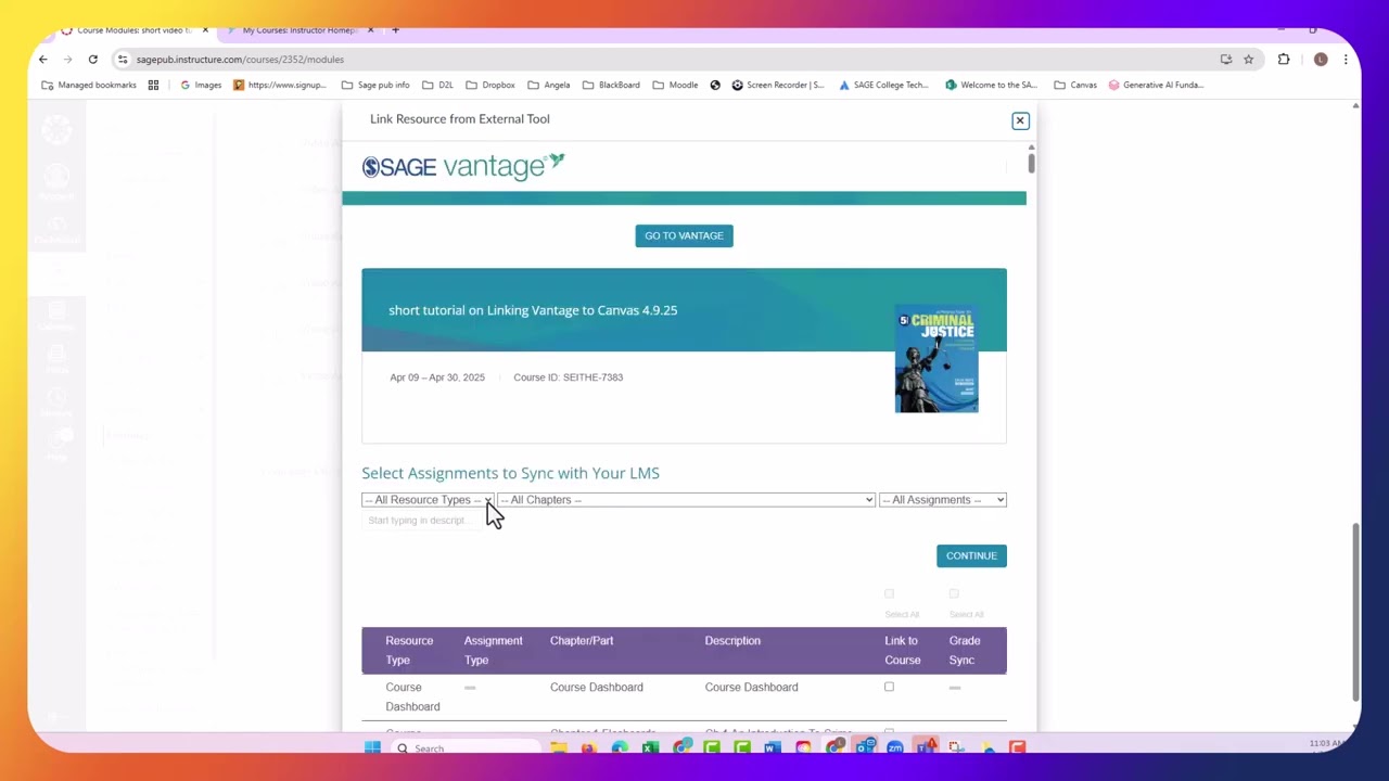 Linking and grade syncing Sage Vantage to Canvas per assignment type
