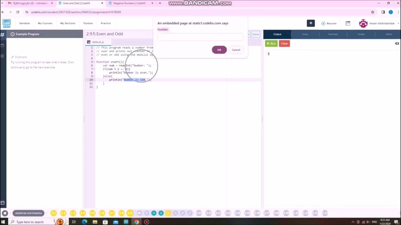 JavaScript სავარჯიშო 2.9.5 Even and Odd / codehs.com / ლევან ნიშნიანიძე ...