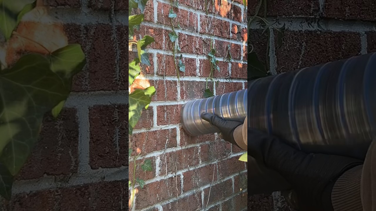 Drilling through brick for a new dryer vent install #dryerventcleaning #diy #hvac #homerenovation
