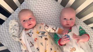 6 monthold twins babbling (to each other) and grasping objects (from each other)