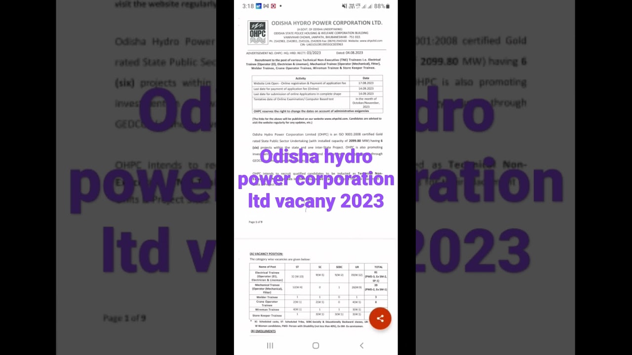 odisha hydro power corporation Ltd vacancy 2023