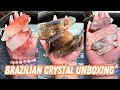 Brazilian lemurians  pink lithium crystal unboxing crystals live now